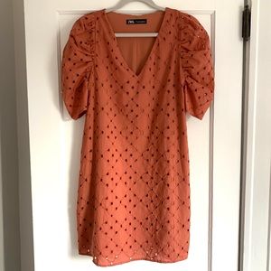 Zara Embroidered Eyelet Volume Sleeve Dress Size S